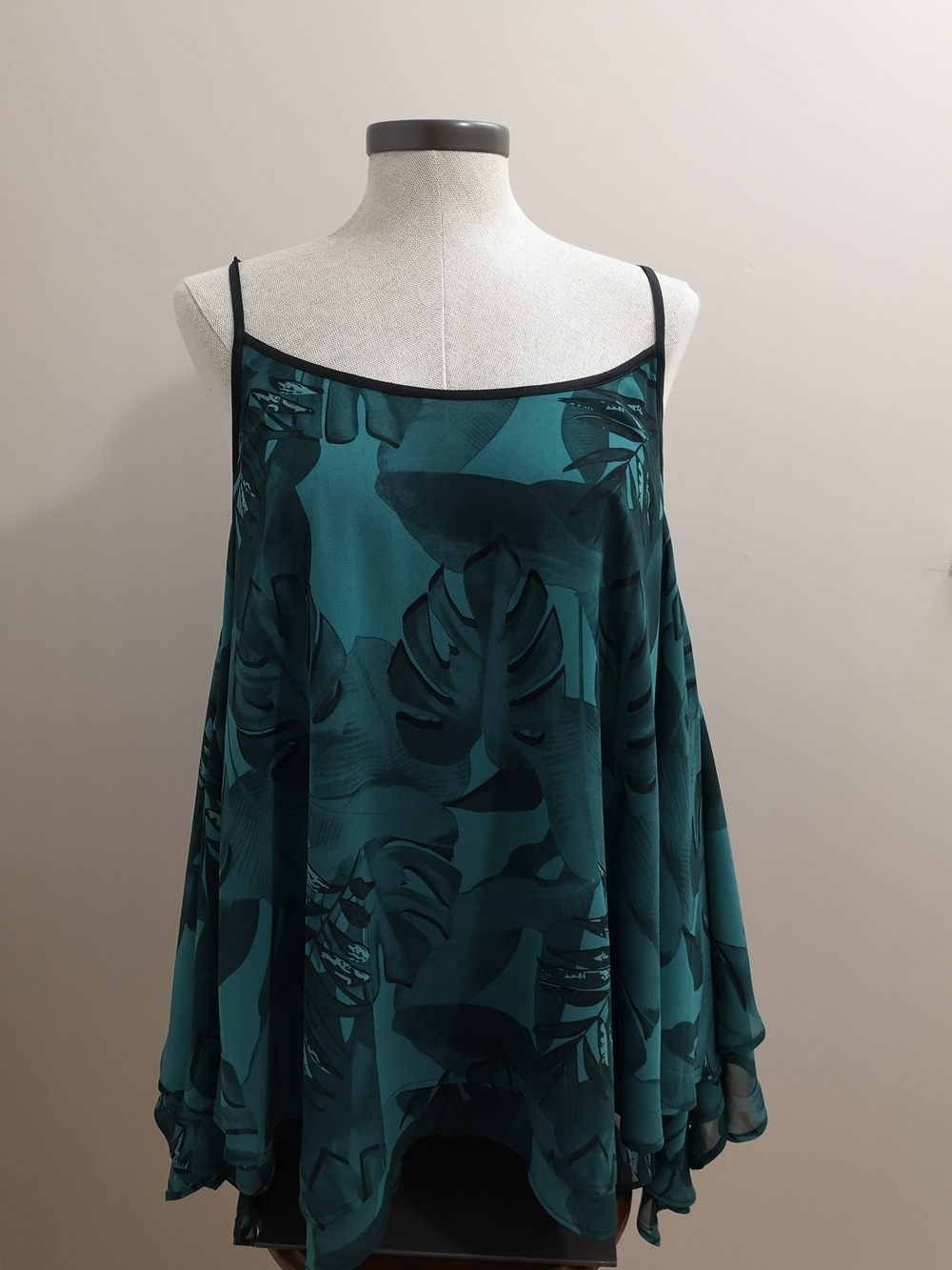 Love & Legend Teal Tropical Leaf Chiffon Cami Top Size X